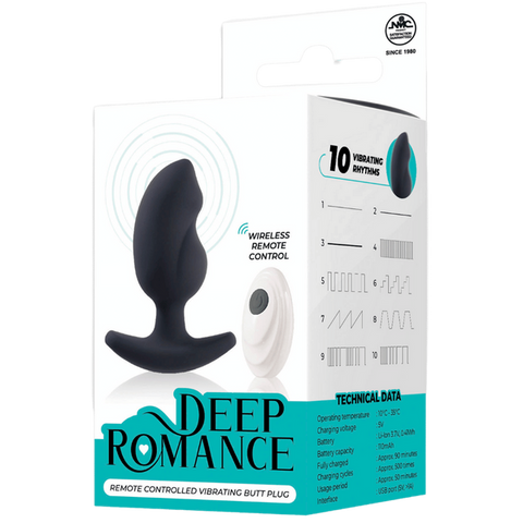 Deep Romance Remote Controlled Vibrating Butt Plug Black - Butt Plugs