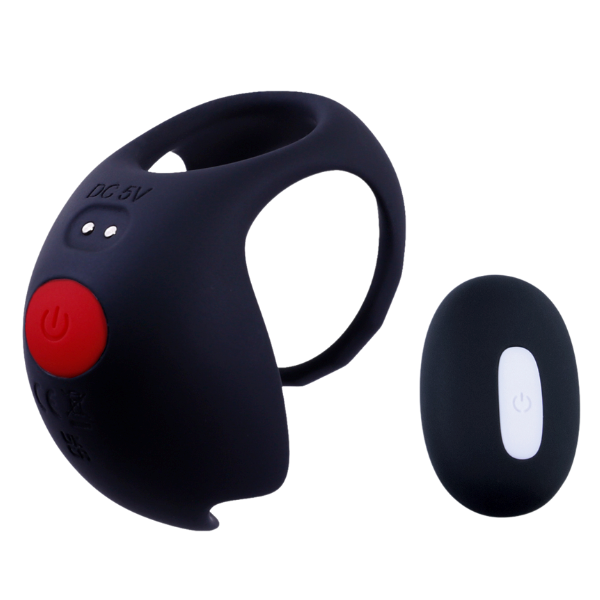 Giga Booster Rechargeable Cock Ornament with Scrotal Stimulator Black - - Vibrating Cock Rings