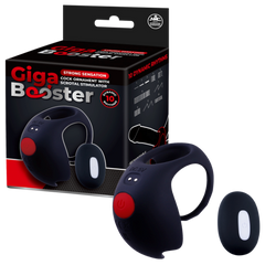 Giga Booster Rechargeable Cock Ornament with Scrotal Stimulator Black - - Vibrating Cock Rings