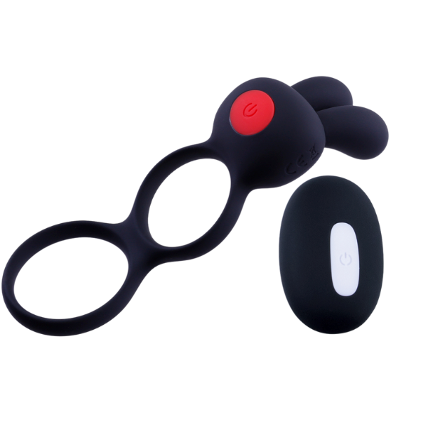 Giga Booster Cock & Scrotal Ornament With Clit Stimulator Black - - Vibrating Cock Rings