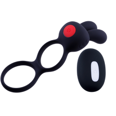 Giga Booster Cock & Scrotal Ornament With Clit Stimulator Black - - Vibrating Cock Rings