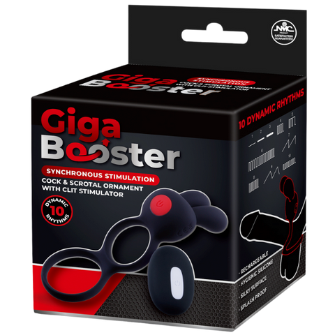 Giga Booster Cock & Scrotal Ornament With Clit Stimulator Black - Vibrating Cock Rings