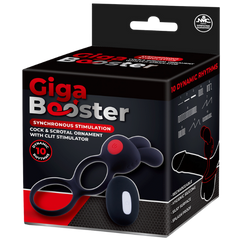 Giga Booster Cock & Scrotal Ornament With Clit Stimulator Black - - Vibrating Cock Rings