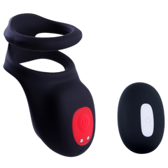 Giga Booster Cock & Scrotal Ring With Clit Stimulator Black - - Vibrating Cock Rings