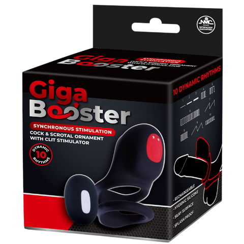 Giga Booster Cock & Scrotal Ring With Clit Stimulator Black - Vibrating Cock Rings
