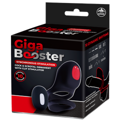 Giga Booster Cock & Scrotal Ring With Clit Stimulator Black - - Vibrating Cock Rings