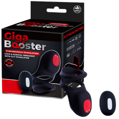 Giga Booster Cock & Scrotal Ring With Clit Stimulator Black - - Vibrating Cock Rings