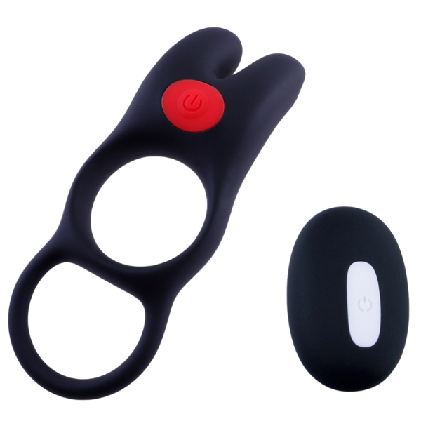 Giga Booster Vibrating Cock & Scrotal Ring With Clit Stimulator Black - - Vibrating Cock Rings