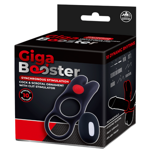 Giga Booster Vibrating Cock & Scrotal Ring With Clit Stimulator Black - Vibrating Cock Rings