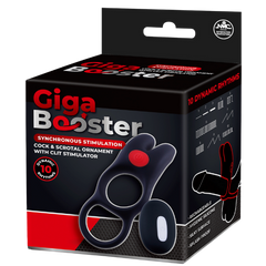 Giga Booster Vibrating Cock & Scrotal Ring With Clit Stimulator Black - - Vibrating Cock Rings