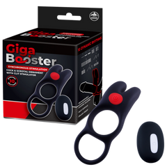 Giga Booster Vibrating Cock & Scrotal Ring With Clit Stimulator Black - - Vibrating Cock Rings