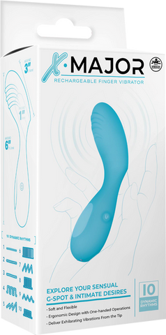 NANMA X. Major 10 Function Rechargeable Finger Vibrator Blue with Ring Design - Finger and Tongue Vibrators