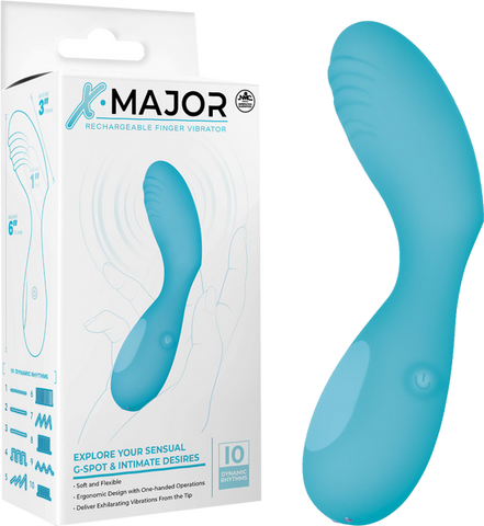 NANMA X. Major 10 Function Rechargeable Finger Vibrator Blue with Ring Design - Finger and Tongue Vibrators