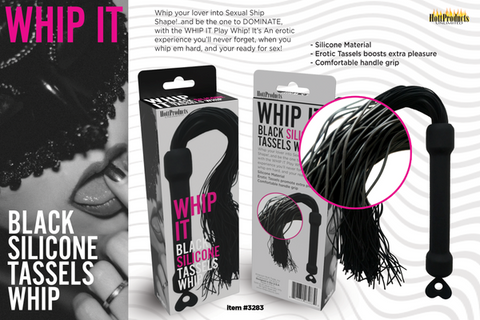 Hott Products Whip It Black Tassel Silicone Tassels Bondage Whip - Whips And Crops