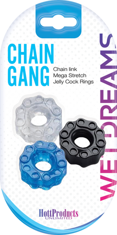 Hott Products Wet Dreams Chain Gang Cock Rings with Chain Link Design - Stretchy Cock Rings