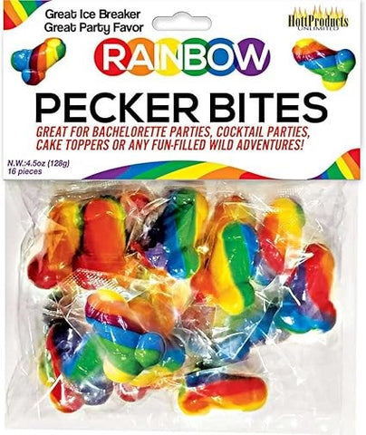Hott Products Rainbow Pecker Bites Edible Candy Penis Shaped Gummies - Party Gifts and Novelties