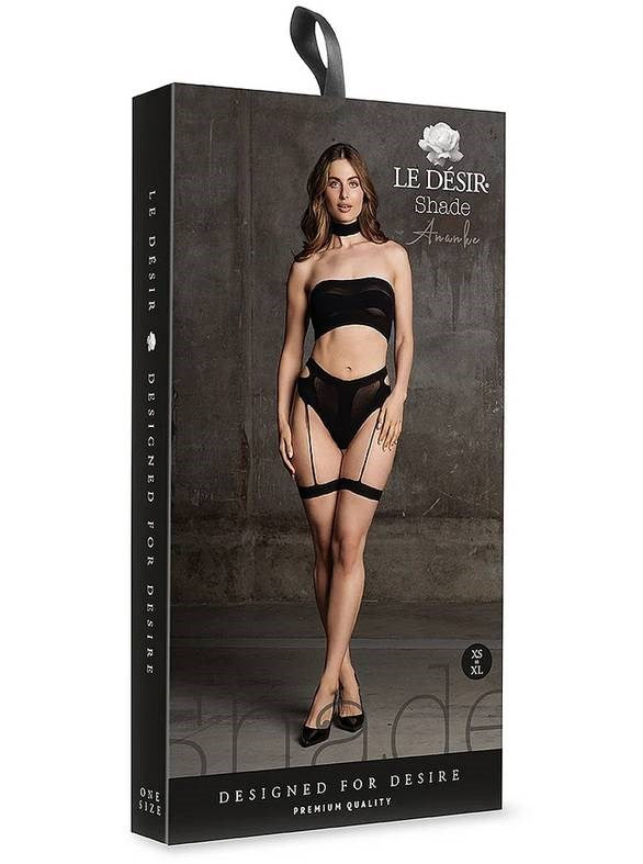 Shots Toys Le Desir Shade Ananke XII Three Piece Bandeau Top and Pantie Black - - Bras and Bra Sets