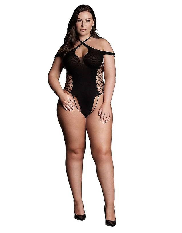 Shots Toys Le Desir Shade Leda XIII Body with Crossed Neckline Black Lingerie - - Teddies and Bodysuits
