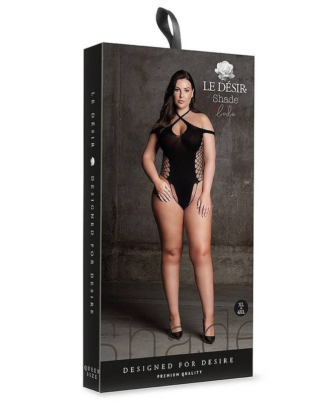 Shots Toys Le Desir Shade Leda XIII Body with Crossed Neckline Black Lingerie - - Teddies and Bodysuits