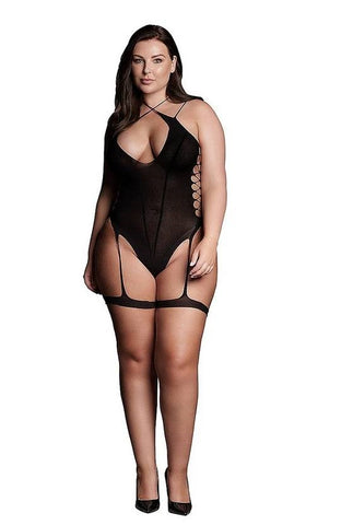 Shots Toys Le Desir Shade Metis XVI Womens Bodysuit with Garters Black - Teddies and Bodysuits