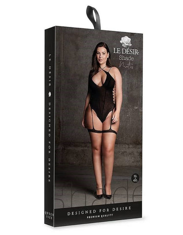 Shots Toys Le Desir Shade Metis XVI Womens Bodysuit with Garters Black - Teddies and Bodysuits