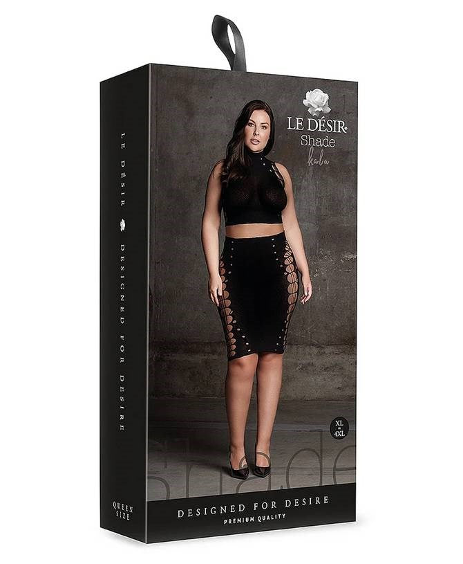 Shots Toys Le Desir Shade Kala XXXVII Two Piece Turtleneck Crop Top Skirt Black - - Skirts And Club Wear