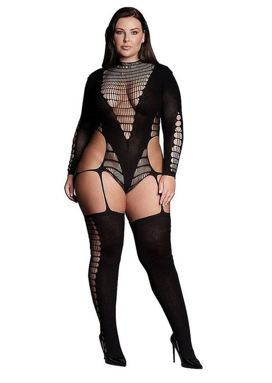 Shots Toys Le Desir Shade Kalyke XXIII Womens Bodystocking with Turtleneck Black - - Body Stockings