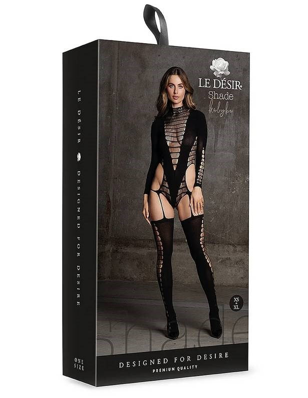 Shots Toys Le Desir Shade Kalyke XXIII Womens Bodystocking with Turtleneck Black - - Body Stockings