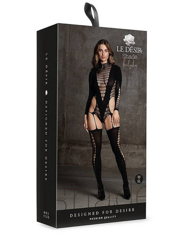 Shots Toys Le Desir Shade Kalyke XXIII Womens Bodystocking with Turtleneck Black - Body Stockings