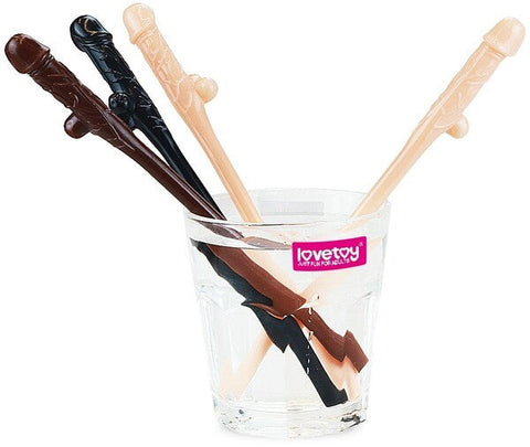 Lovetoy Willy Penis Shape Straws 9 Pack Flesh / Brown / Black - Party Gifts and Novelties