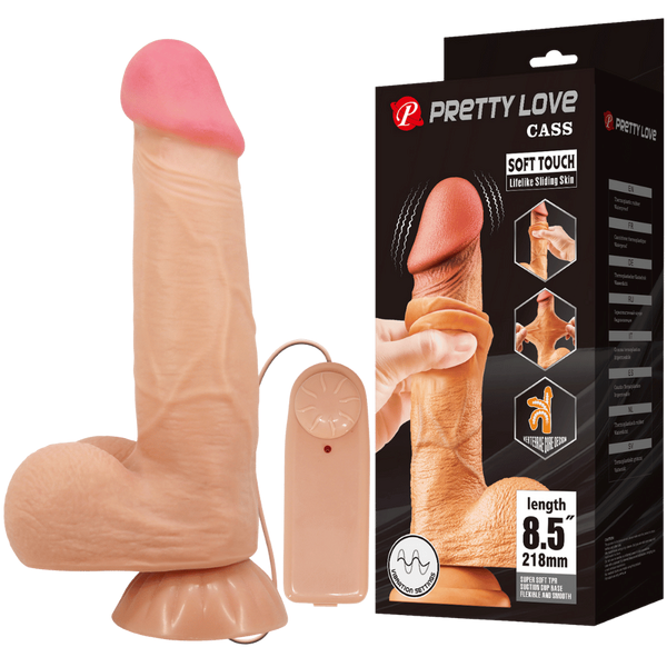 Pretty Love Sliding Skin Series Realistic Vibrating Dong 8.5 Inch Flesh - - Realistic Dildos