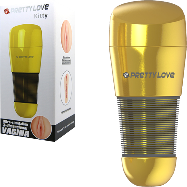 Pretty Love Kitty Vagina Automatic Male Masturbator Gold - - Masturbators and Strokers