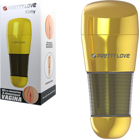 Pretty Love Kitty Vagina Automatic Male Masturbator Gold - Masturbators and Strokers