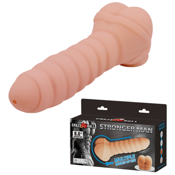 Crazy Bull Stronger Man 8.6 Inches Vibrating Mens Masturbator Flesh - - Masturbators and Strokers
