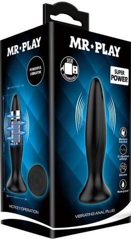 Mr Play 12 Function Vibrating Anal Plug Black - Butt Plugs