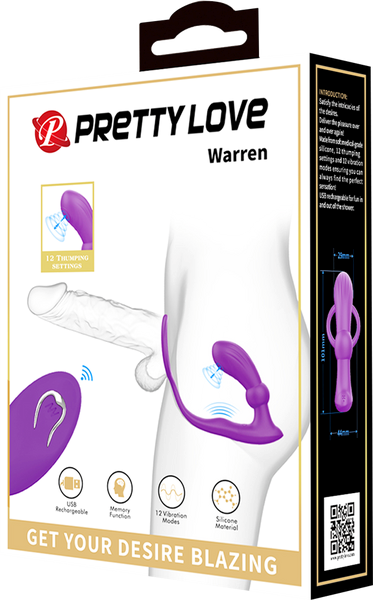 Pretty Love Warren USB Rechargeable 12 Function Prostate Massager Purple - - Prostate Toys