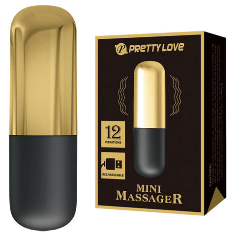 Pretty Love Rechargeable 12 Function Mini Bullet Massager Gold Cock Ring - Bullet Vibrators
