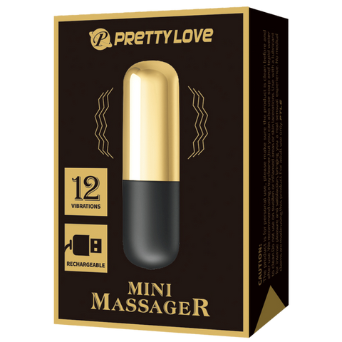 Pretty Love Rechargeable 12 Function Mini Bullet Massager Gold Cock Ring - Bullet Vibrators