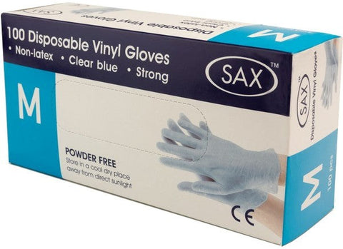 Sax 100 Pack Disposable Vinyl Gloves Blue for Safe Sexual Contact - Adult Toy Cleaner