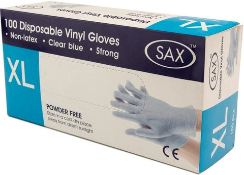 Sax 100 Pack Disposable Vinyl Gloves Blue for Safe Sexual Contact - Adult Toy Cleaner