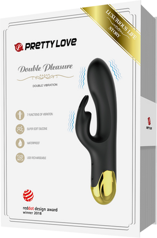 Baile Pretty Love Double Pleasure 7 Function Rechargeable Rabbit Vibrator Black - Rabbit Vibrators