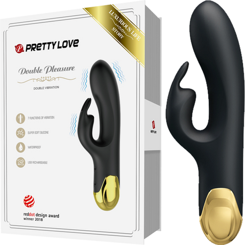 Baile Pretty Love Double Pleasure 7 Function Rechargeable Rabbit Vibrator Black - Rabbit Vibrators