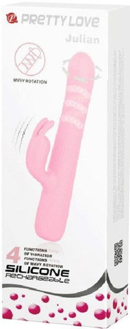 Pretty Love Rechargeable Julian Silicone Rabbit Vibrator Pink Dual Stimulation - Rabbit Vibrators
