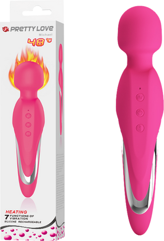 Pretty Love Michael Rechargeable Warming Body Wand Massager Pink Cock Ring - Body Wands