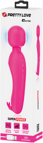 Pretty Love Rechargeable Curtis Vibrating Body Wand Pink Cock Ring Vibrator - Body Wands