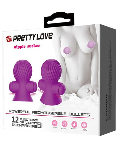 Baile Pretty Love 12 Function Womens Nipple Sucker Purple Vibrating Stimulator - Nipple and Clit Clamps