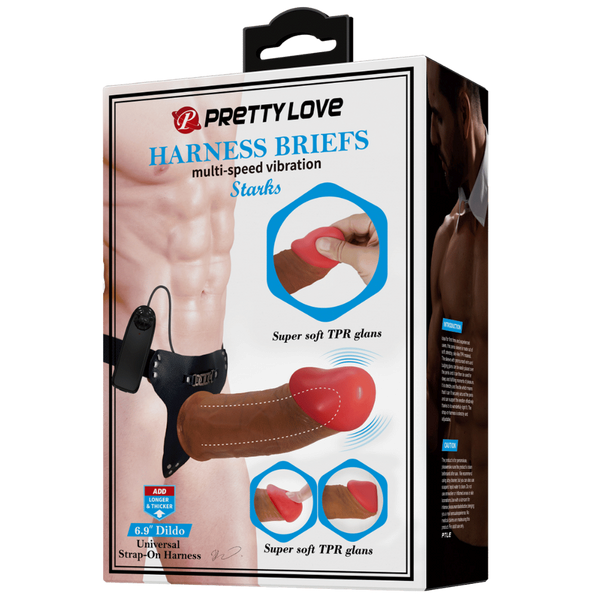 Pretty Love Stark Vibrating Universal Strap On Harness With Dildo 6.9 Inch Tan - - Strap On Sextoys