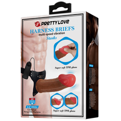 Pretty Love Stark Vibrating Universal Strap On Harness With Dildo 6.9 Inch Tan - - Strap On Sextoys