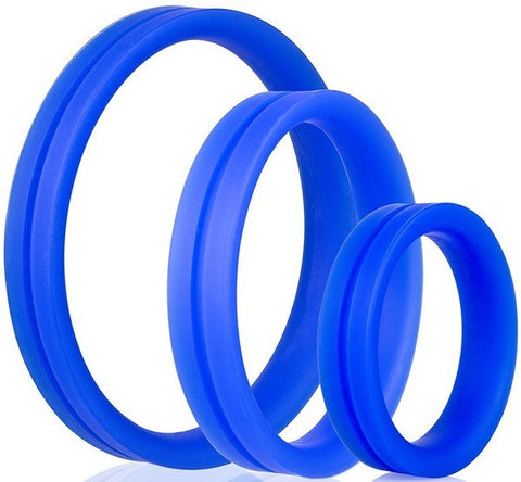 Screaming O RingO Pro X3 Silicone Cock Ring Set Blue Three Size Enhancement - Cock Ring Sets