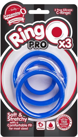 Screaming O RingO Pro X3 Silicone Cock Ring Set Blue Three Size Enhancement - Cock Ring Sets